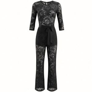 BEBE Sheer Floral Black Lace Jumpsuit Catsuit Sz XS Whimsigoth Festival